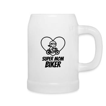 Super Mama Bikerin – Motorrad Herz - Bierkrug - Weiß - Rechts