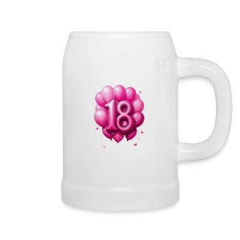rosa Luftballons zum 18. Geburtstag - Bierkrug - Weiß - Rechts