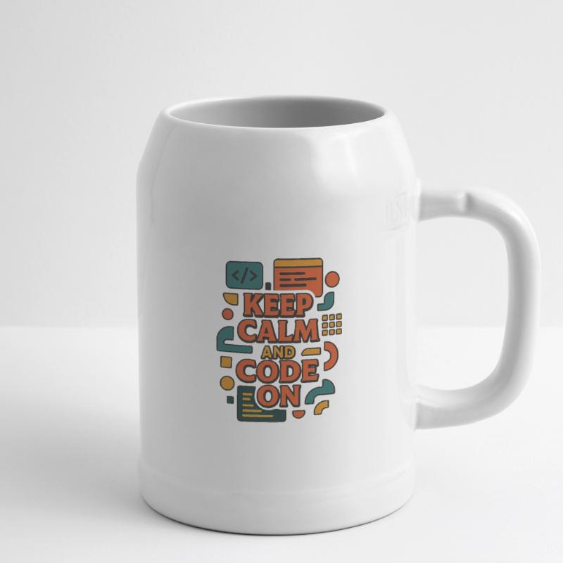 Keep Calm and Code On – Funny Coder Shirt Beer Mug