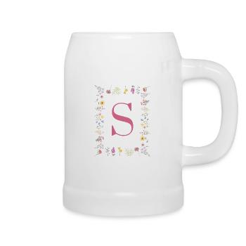 Initial S Blumenmonogramm - Bierkrug - Weiß - Rechts
