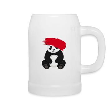 Panda mit roter Farbspur Comic Motiv - Bierkrug - Weiß - Rechts