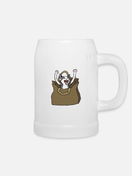 Katze in Papiertüte - Bierkrug - Weiß