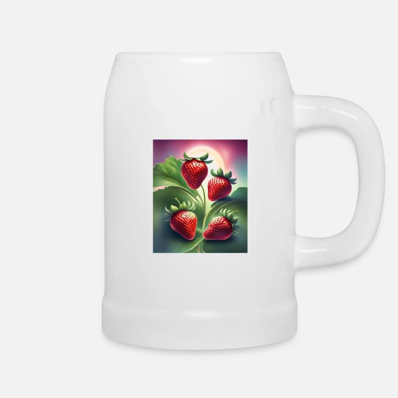 Vier leckere Erdbeeren - Bierkrug - Weiß