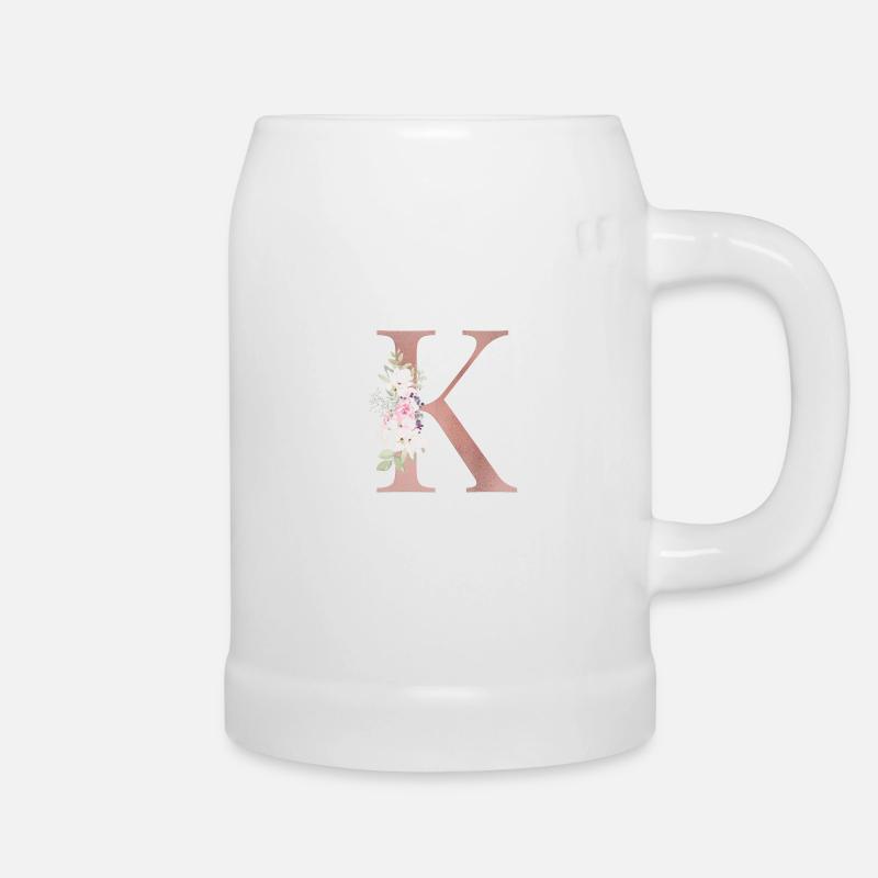 Personalisierbar Monogramm K Floral - Bierkrug - Weiß