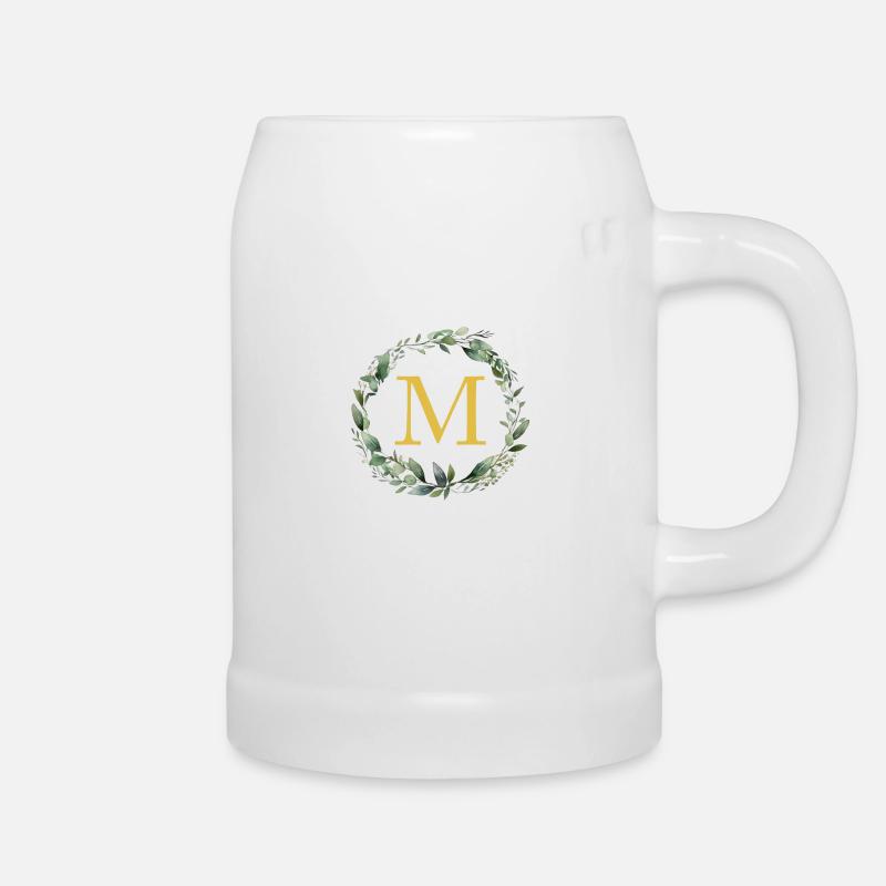 M monogramme, Couronne d’Eucalyptus - Chope en céramique - blanc