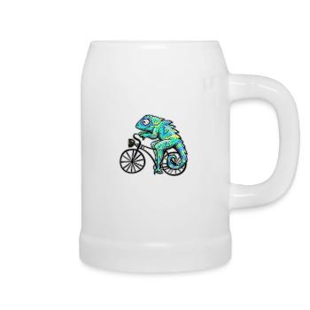 Chamäleon mit Fahrrad - Bierkrug - Weiß - Rechts