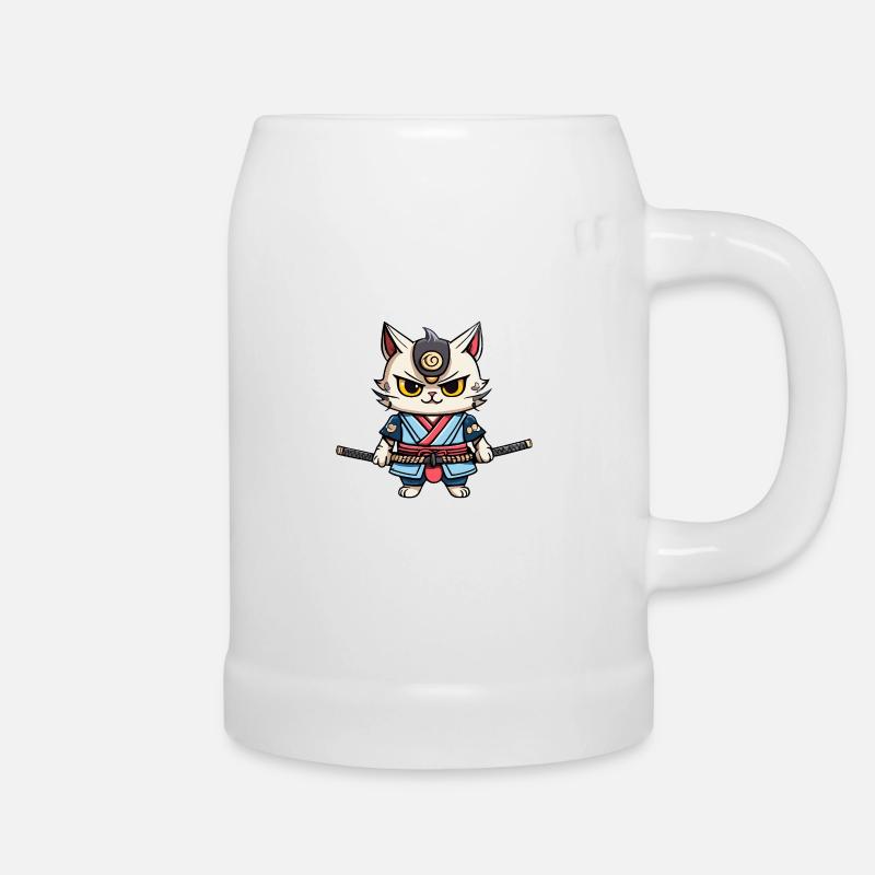 Samurai Cat #38 - Beer Mug - white