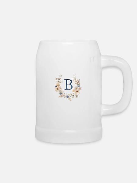 B Monogramm , Floral, Boho - Bierkrug - Weiß