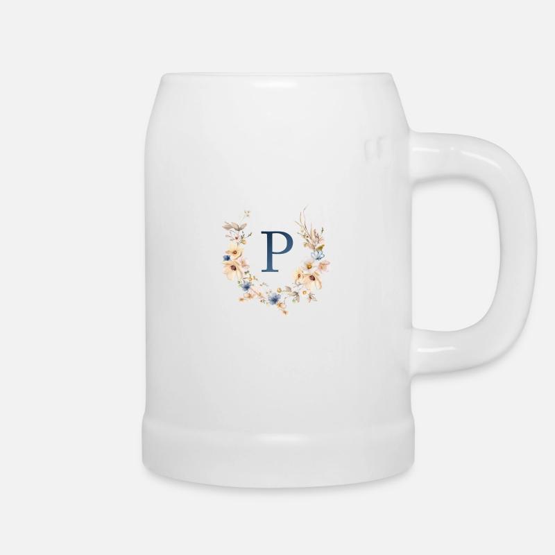 P Monogramm , Floral, Boho - Bierkrug - Weiß