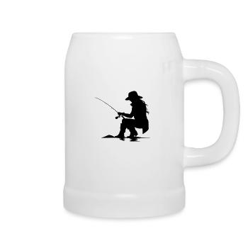 Fishing Woman Silhouette - Beer Mug - white - Right
