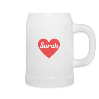 Sarah Nom Coeur Rouge Amour Fan Rétro - Chope en céramique - blanc - Droite