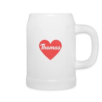 Thomas Name Red Heart Love Fan Retro - Beer Mug - white - Right