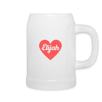Elijah Name Red Heart Love Fan Retro - Beer Mug - white - Right