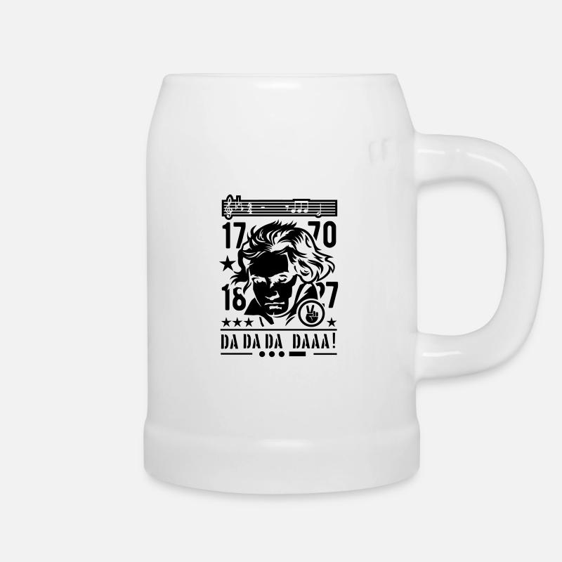 Beethoven Portrait First Notes Fifth Symphony - Beer Mug - white