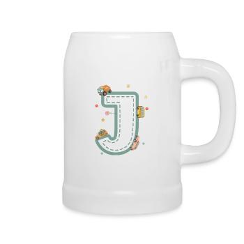 Buchstabe j Fahrzeug - personalisiertes Kindergeschenk - Bierkrug - Weiß - Rechts