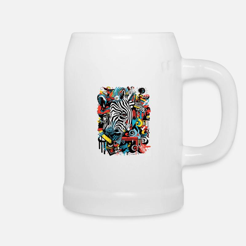 Zebra Geometry Graffiti - Beer Mug - white