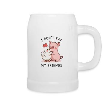 Cochon mignon et poulet Je ne mange pas mes amis - Chope en céramique - blanc - Droite