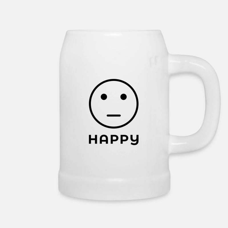 "HAPPY" Neutral Face - Beer Mug - white