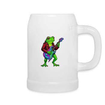 Frog with jacket and neon electric guitar - Beer Mug - white - Right