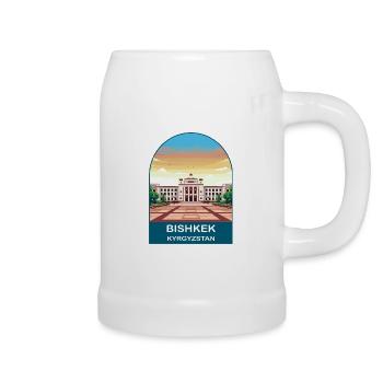 Bischkek-Kirgisistan Vintage-Stadtreise-Poster - Bierkrug - Weiß - Rechts