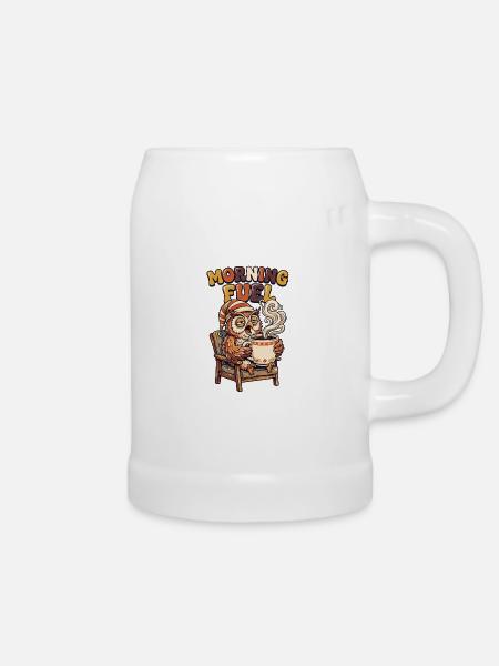 Müde Eule mit Kaffee - Bierkrug - Weiß