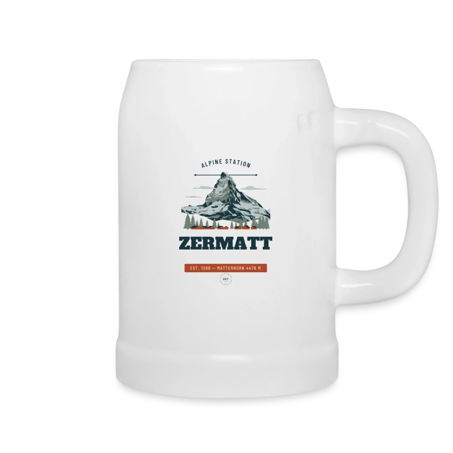 Zermatt badge on a beer mug, white