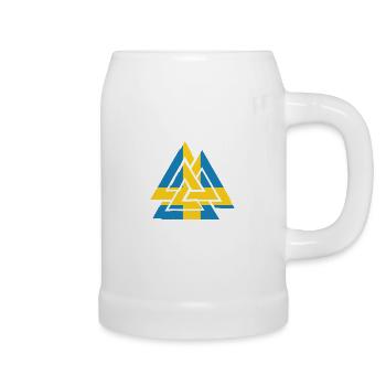 Swedish flag with Valknut, symbol of Odin - Beer Mug - white - Right