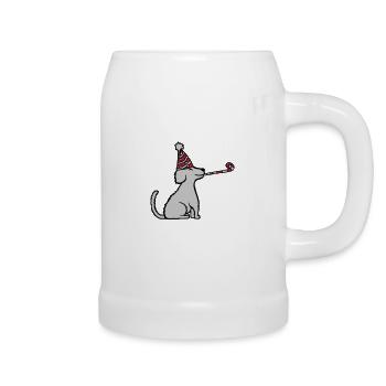 Birthday child sitting good dog - Beer Mug - white - Right