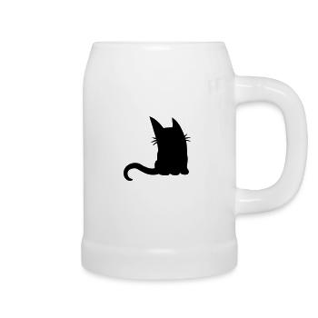 Silhouette cute little cat - Beer Mug - white - Right
