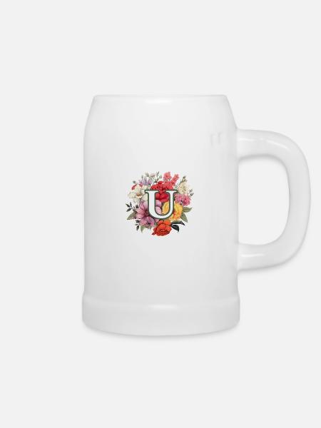 U Monogramm Blumenstrauss - Bierkrug - Weiß