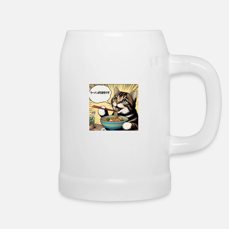 I love ramen cat - Beer Mug - white