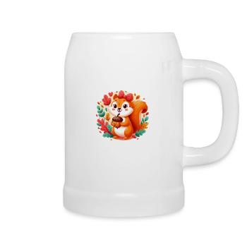 Cute squirrel with acorn - Beer Mug - white - Right