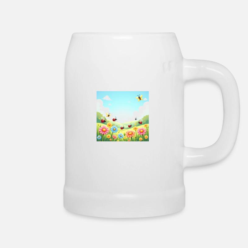 Spring Joy – Flowers and Insects Dancing - Beer Mug - white