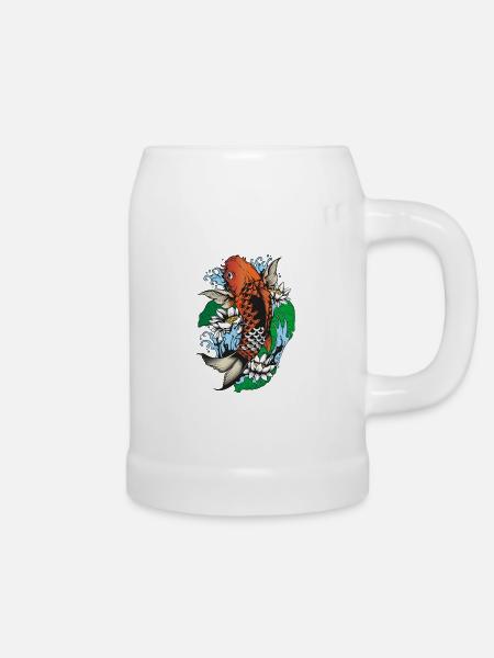Koi mit Seerosen - Bierkrug - Weiß