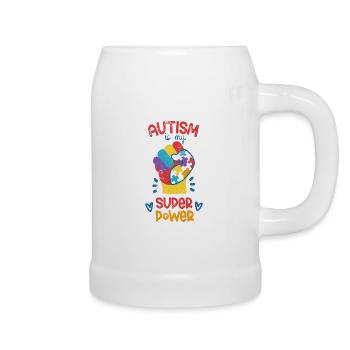 AUTISM IS SUPERPOWER AUTISTIC ADS ASPERGER'S SAYING - Beer Mug - white - Right