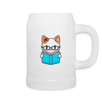 Kawaii Katze Liest Buch Kater Literatur - Bierkrug - Weiß - Rechts
