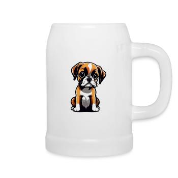 Cute cute boxer dog - Beer Mug - white - Right