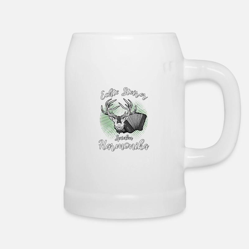 Echte Steierer spielen Harmonika steirische Steier - Bierkrug - Weiß