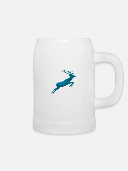 Hirsch Jumping blue - Bierkrug - Weiß