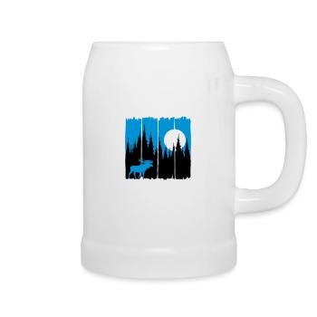 Moose in front of the moon / sun forest dweller forest deer animal - Beer Mug - white - Right