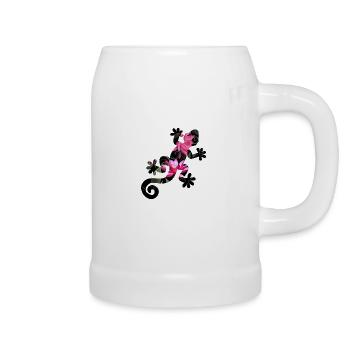 Lézard aux fleurs - Chope en céramique - blanc - Droite