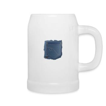 abgerissener Jeans Stoff mit Hosentasche - Bierkrug - Weiß - Rechts