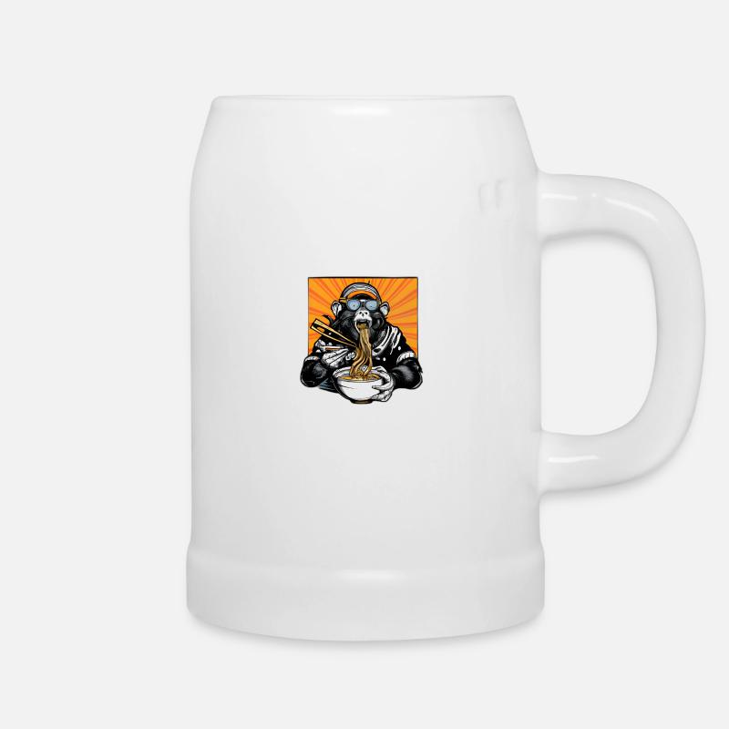 Swag Monkey Enjoys Ramen Noodles Design - Beer Mug - white