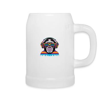 Eye-catcher monkey with headphones and sunglasses - Beer Mug - white - Right