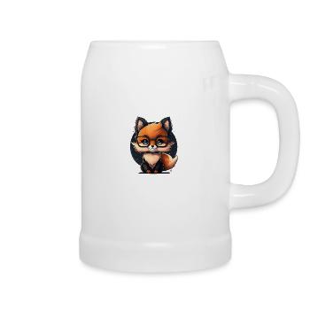 Cute Cute Cartoon Fox with Glasses - Beer Mug - white - Right