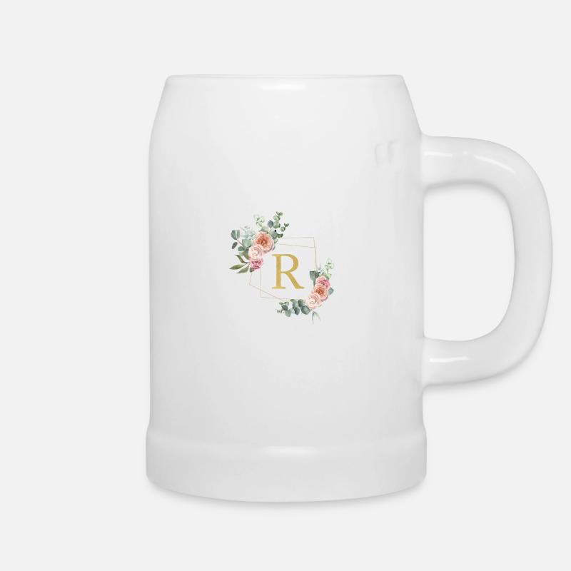 Customizable Monogram R Floral - Beer Mug - white