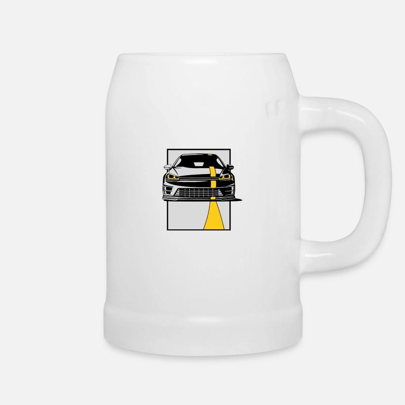 Black Car Yellow Stripe - Beer Mug - white