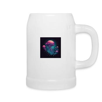 Neon jellyfish swims in the sea - Beer Mug - white - Right