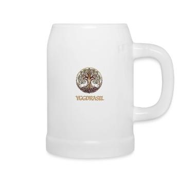 Le grand frêne Yggdrasil, arbre du monde avec écriture - Chope en céramique - blanc - Droite