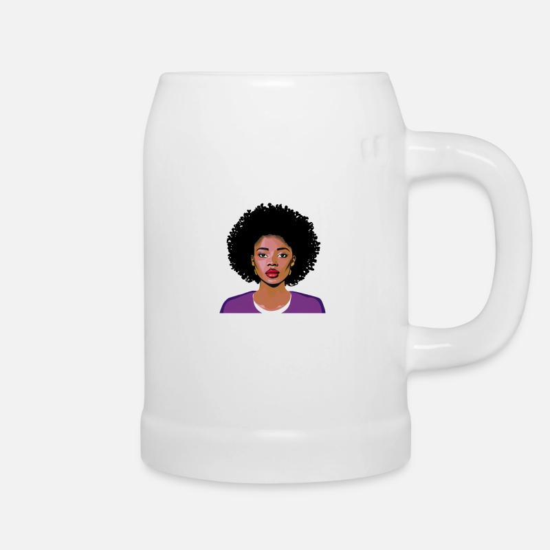 Frau mit Afro - Bierkrug - Weiß